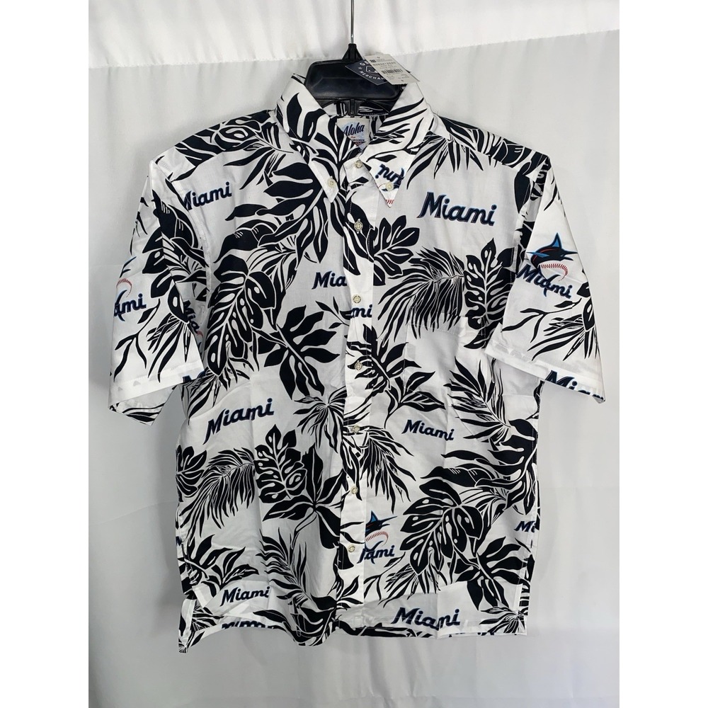 NWT Reyn Spooner Miami Marlins Aloha Button Down Hawaiian Shirt MLB Mens Small